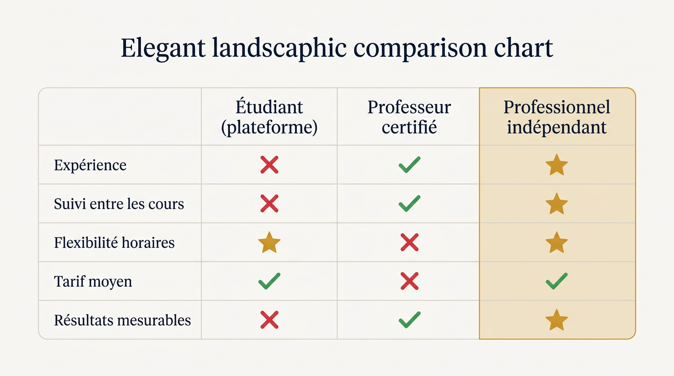 Comparatif etudiant professeur certifie professionnel independant